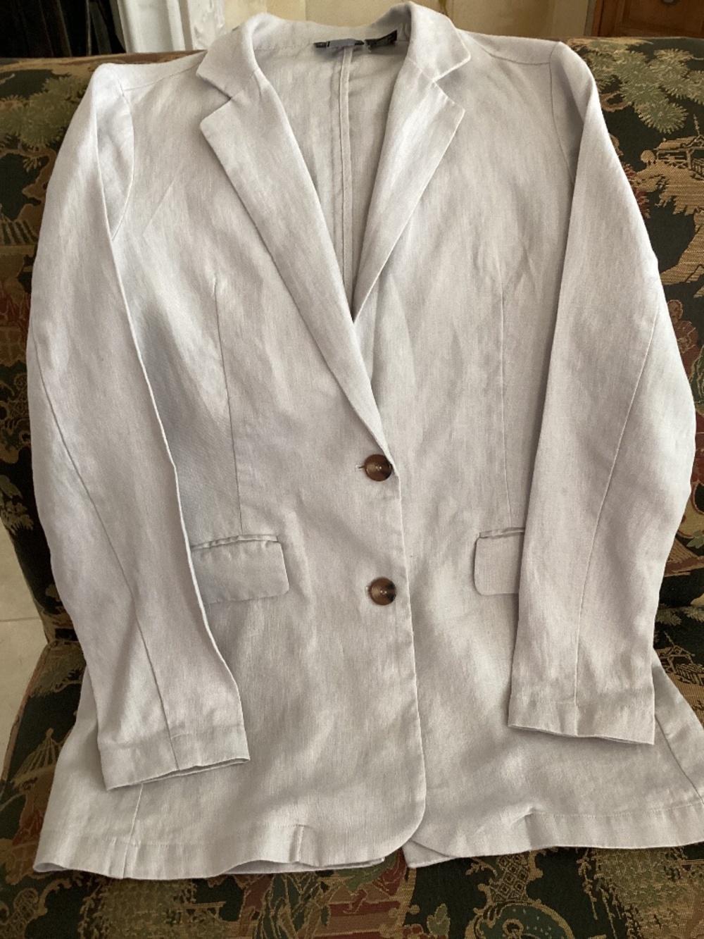TAHARI -  GRAY LINEN RELAX FIT LONG SLEEVE JACKET - SIZE XS